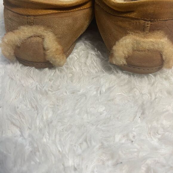 LLBean Men’s leather Suede tan Moccasin Slippers shearling lining SZ10M - Picture 8 of 11